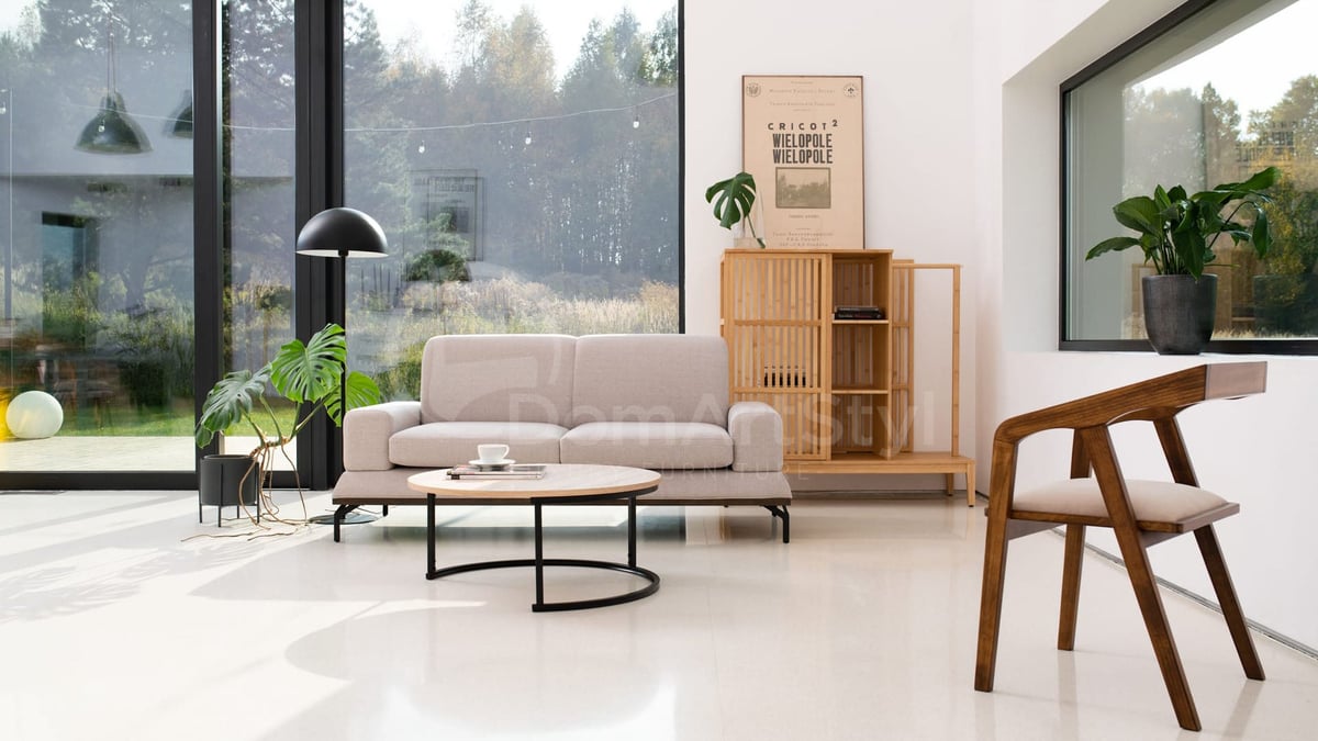 Modern upholstered two-seater sofa for living room